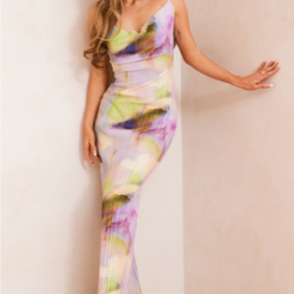 Plisse watercolor maxi dress